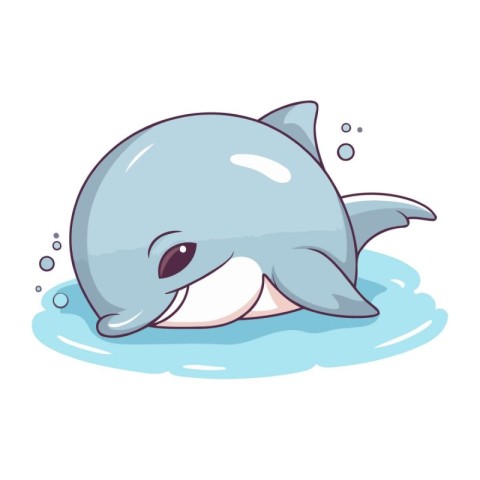 Cute cartoon dolphin isolated on a white background. Vector illu