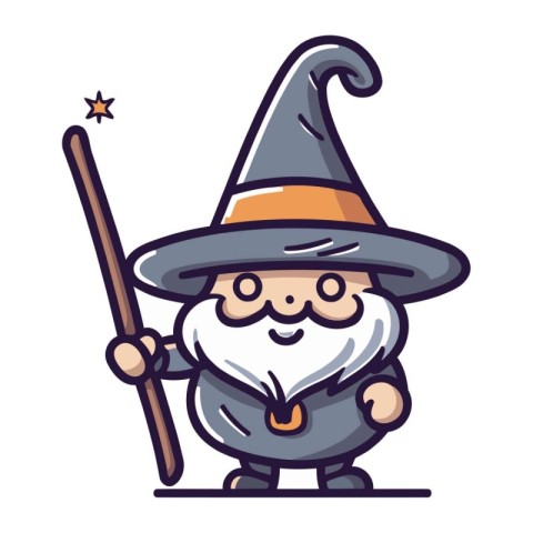 Wizard Cartoon Character Mascot Vector Illustration. Cute Wizard