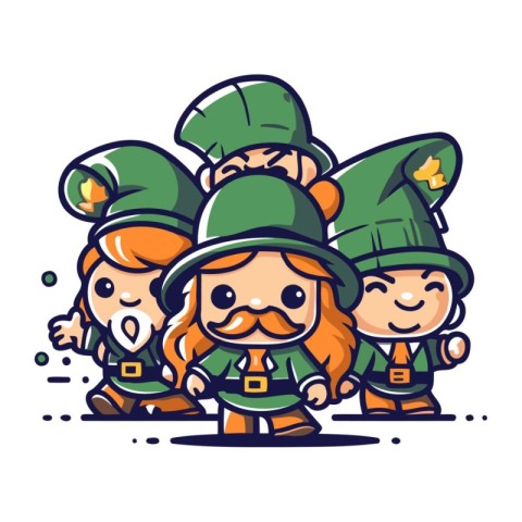 Cute cartoon leprechauns with children. Vector illustration.