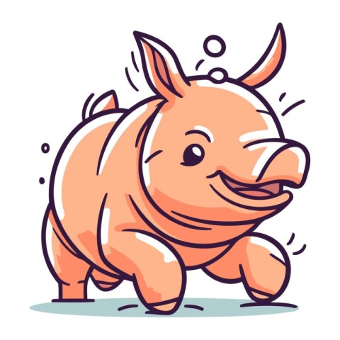 Cute cartoon rhinoceros. Vector illustration on white background