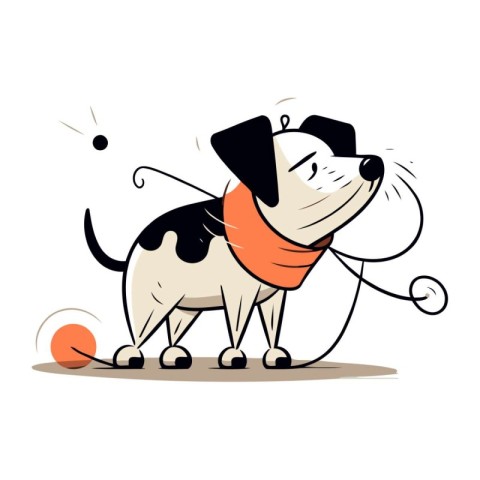 Illustration of a cute dog wearing an orange scarf. Vector illus