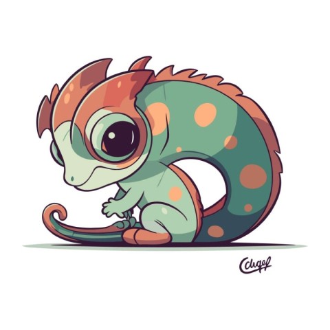 Cute cartoon chameleon on a white background. Vector illustratio