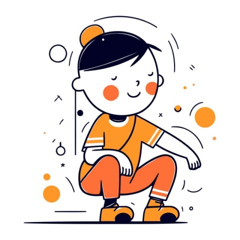 Cute little boy sitting on roller skates. vector illustration.