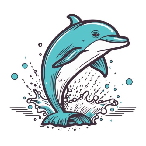 Dolphin jumping out of the water. Hand drawn vector illustration