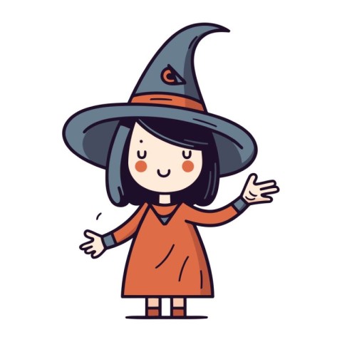 Cute Cartoon Girl Wearing Witch Costume  Halloween Vector Illust