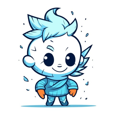 Cute little boy in blue costume. Cartoon character. Vector illus