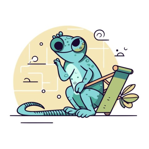 Cute cartoon frog with a book. Vector illustration in flat style