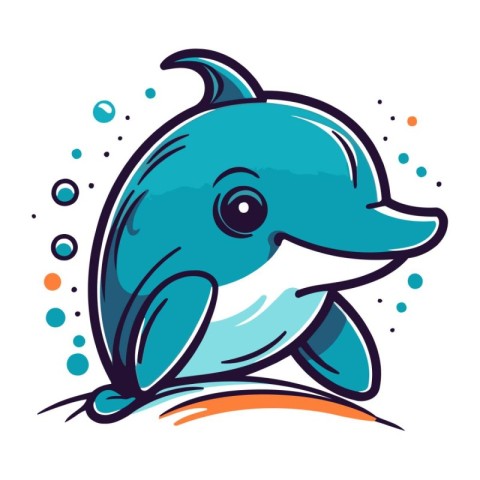 Cute cartoon dolphin. Vector illustration isolated on a white ba