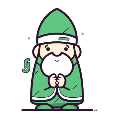 Cute cartoon gnome with question mark. Vector illustration in fl