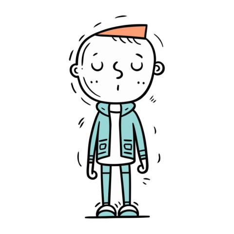 Hand drawn sketch of a boy in winter clothes. Vector illustratio