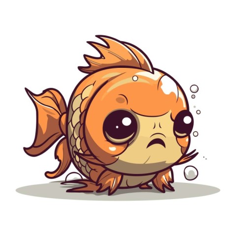 Angry cartoon goldfish. Vector illustration isolated on white ba