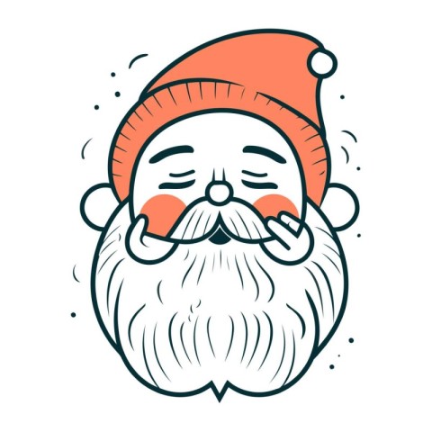 Santa Claus face with beard and mustache. Hand drawn vector illu