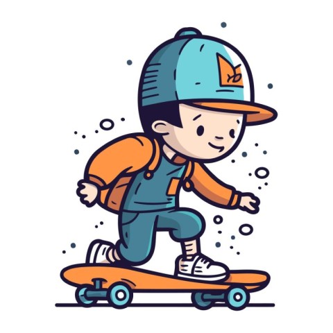 Cute little boy riding skateboard. Vector illustration in cartoo