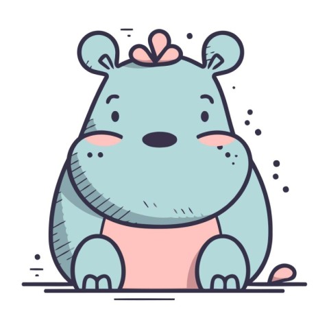 Cute hippopotamus character. Vector illustration in line style.