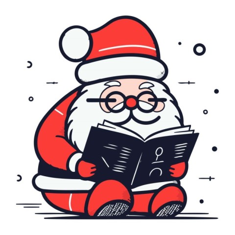 Santa Claus sitting and reading a book. Vector illustration in l