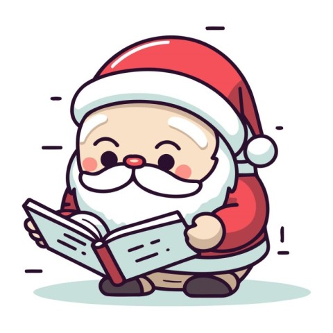 Santa Claus reading a book. Vector illustration. Cute cartoon ch