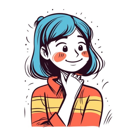 Vector illustration of a young girl with blue hair in a striped