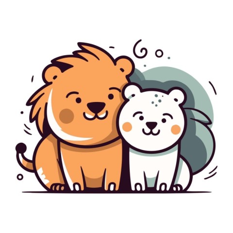 Cute cartoon lion and panda. Vector illustration for your design