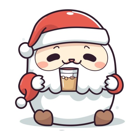 Cute santa claus character with coffee cup vector illustration.