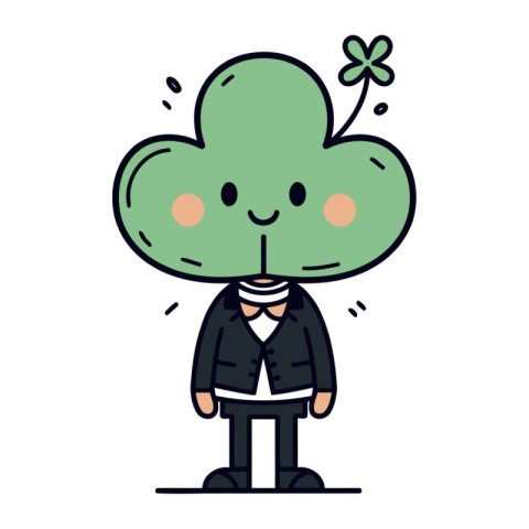 Clover character design. Happy clover. St. Patricks Day. Vector