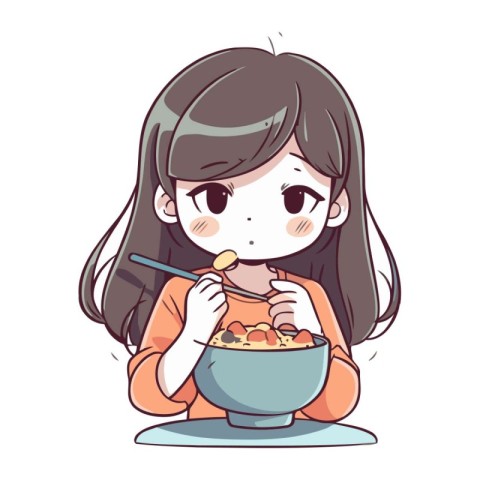 Illustration of a cute little girl eating a bowl of cereals