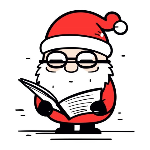 Santa Claus reading a book. Merry Christmas and Happy New Year.