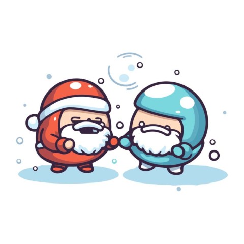 Santa Claus and Snowman Cartoon Mascot Character Vector Illustra