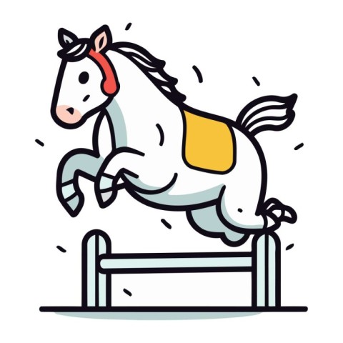 Horse jumping over obstacle. Vector illustration in doodle style