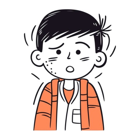 Illustration of a boy with a sore throat. Vector illustration.