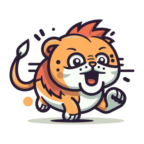 Cute cartoon tiger running. Vector illustration. Isolated on whi