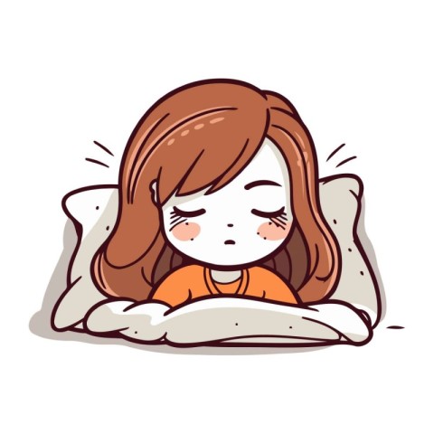 Illustration of a sad girl lying in bed. Vector illustration.