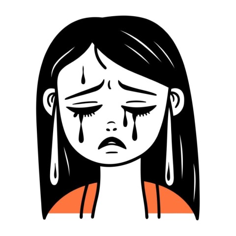 Portrait of a crying woman. Vector illustration in cartoon style