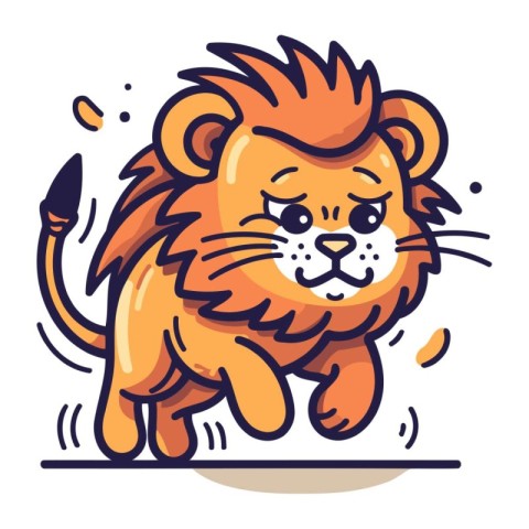 Cute cartoon lion character. Vector illustration of a wild anima