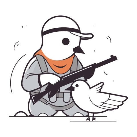 Soldier with a gun and a dove. Cartoon vector illustration.