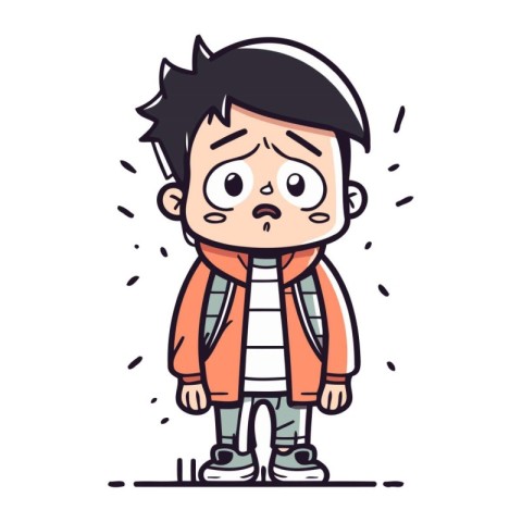 Sad boy cartoon character vector illustration. Cute little boy v