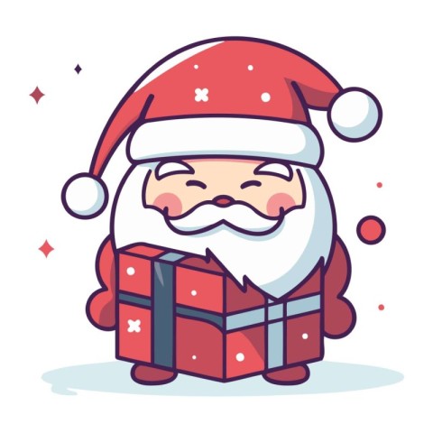 Cute Santa Claus with gift box. Merry Christmas and Happy New Ye