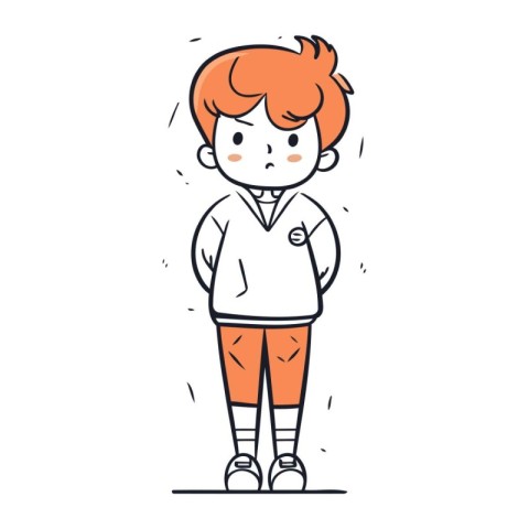 Boy with red hair. short sleeve shirt and shorts. Vector illustr