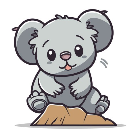 Koala sitting on rock cartoon character vector illustration. Cut