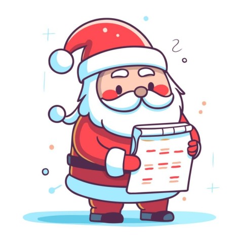 Santa Claus with checklist. Vector illustration in a flat cartoo