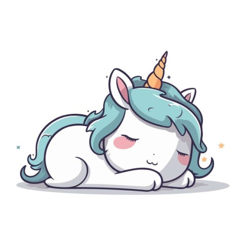 Cute cartoon unicorn sleeping. Vector illustration isolated on w