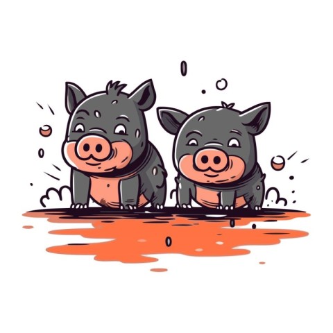 Vector illustration of cute cartoon pigs in water. Funny farm an