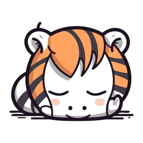 Cute little tiger sleeping. Vector illustration isolated on whit