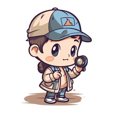 Illustration of a Kid Boy Wearing a Cap and Holding a Camera