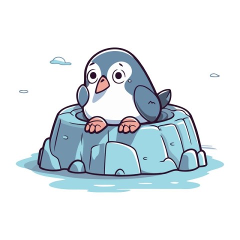 Cute penguin sitting on an ice floe. Vector illustration.