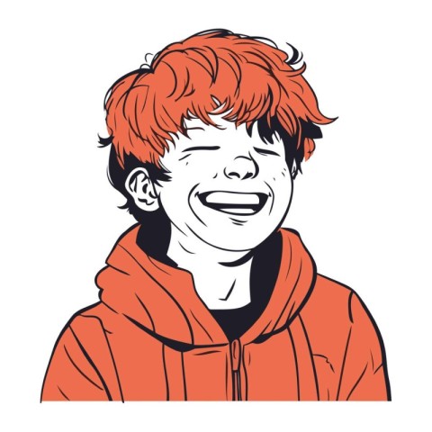 Portrait of a smiling red haired boy in a jacket. Vector illustr