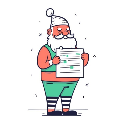 Santa Claus with a list of tasks. Vector illustration in cartoon