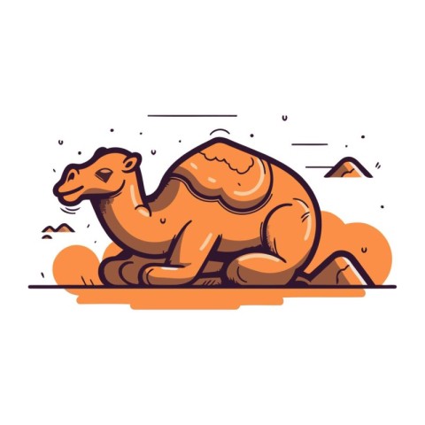 Camel. Vector illustration in flat linear style on white backgro