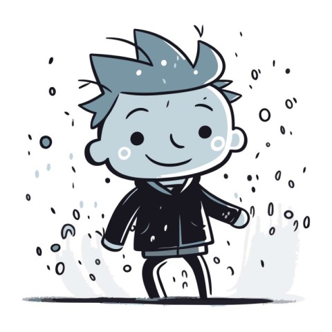 Illustration of a Cute Boy Walking in a Rainy Day