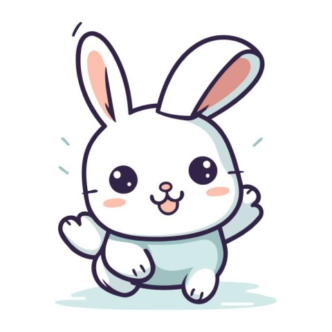 Cute white bunny cartoon character. Vector illustration isolated