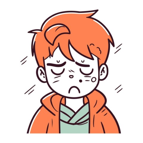 Illustration of a boy suffering from a cold and sore throat.